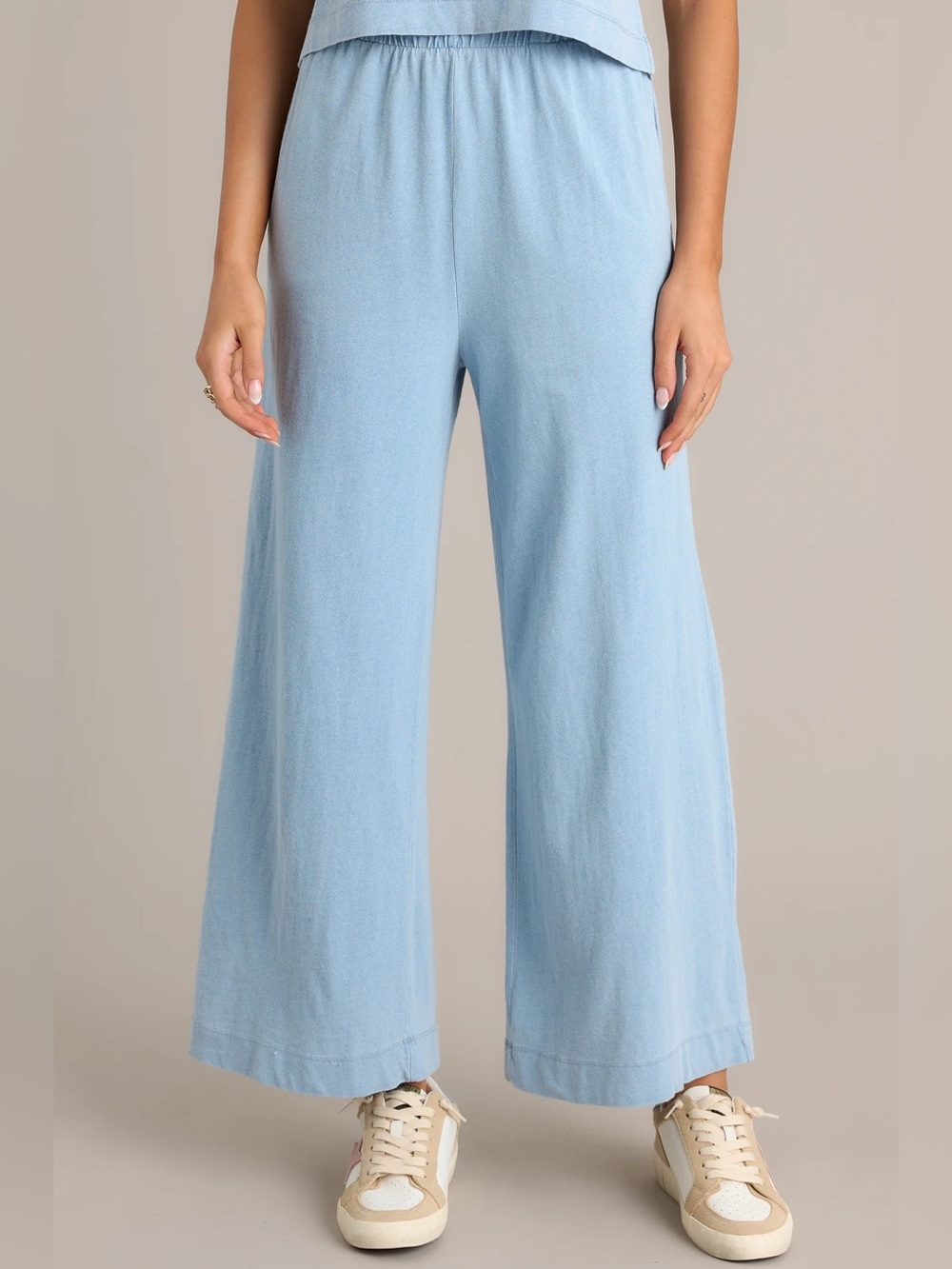 Z Supply Scout Jersey Wide Leg Pants in Dusty Blue XS 100% Cotton